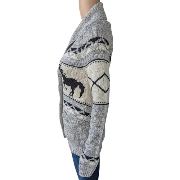 Bluenotes Cowichan Western Aztec Horse Knit Cardigan Shawl Collar XS - Picture 4 of 10
